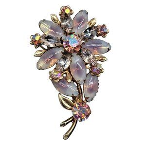 Climbing Purple Opalescent Crystal Flower Brooch Aurora Borealis Rhinestones